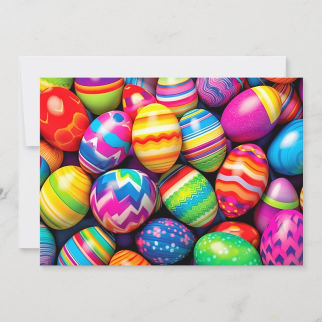 Tarjeta Festiva Diversos Huevos Retro de Pascua Coloridos (Anverso)