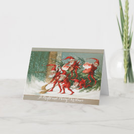 TARJETA FESTIVA DIVERSOS NAVIDADES ROJOS ELVEN BAILANDO EN LA NIEV