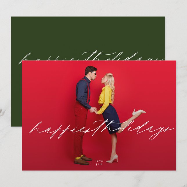 Tarjeta Festiva divertida caligrafía fotográfica editable (Anverso / Reverso)