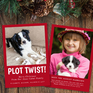 Tarjeta Festiva Divertida foto familiar de cachorro nuevo en Navid