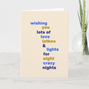 Tarjeta Festiva Divertidas luces de latkes de amor de Hanukkah azu