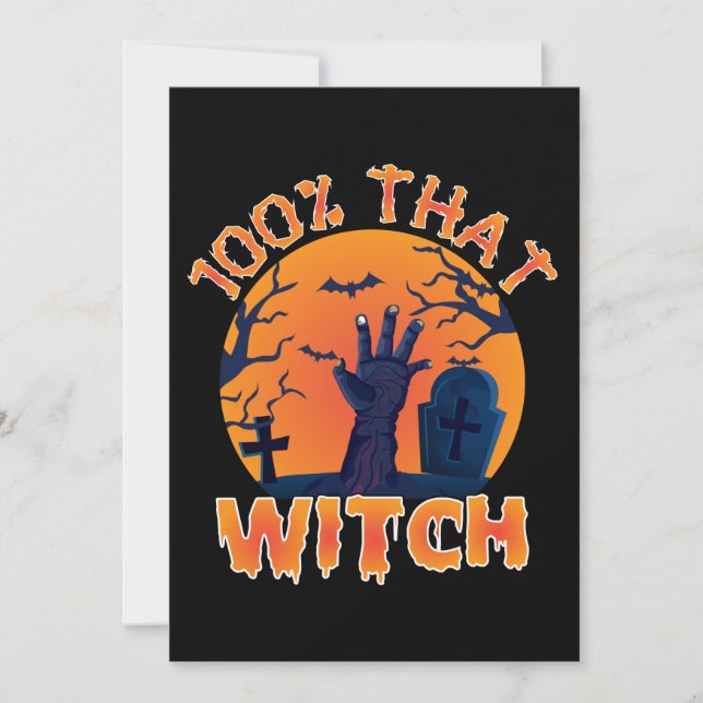 Tarjeta Festiva Divertido 100% de esa Bruja Halloween (Anverso)