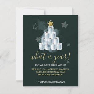 Tarjeta Festiva Divertido árbol de papel higiénico acuarela 2020