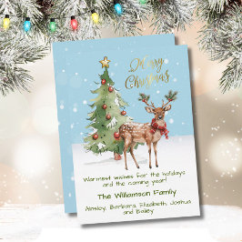 Tarjeta Festiva Divertido árbol navideño de renos bien vestido