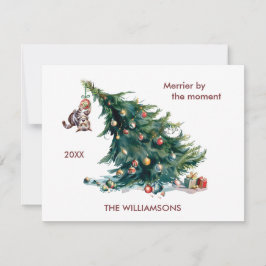 Tarjeta Festiva Divertido árbol navideño que engaña gato personali