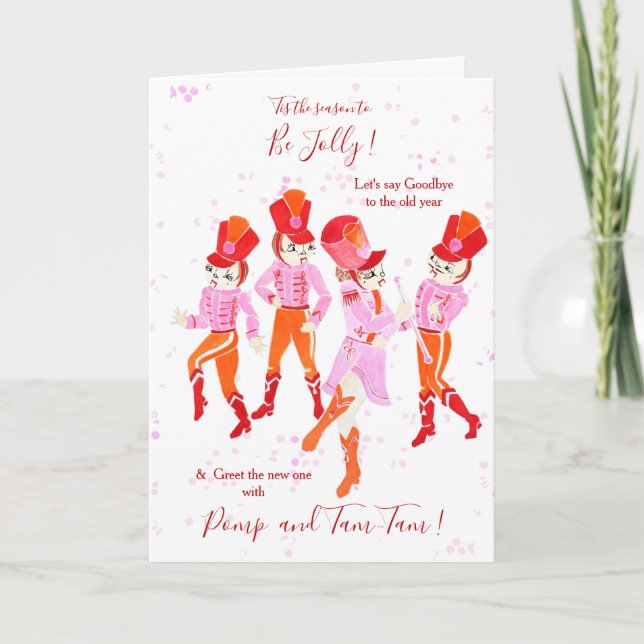 Tarjeta Festiva Divertido ballet de petirrocracker color rosa (Anverso)