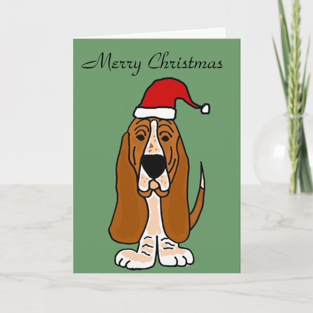 Tarjeta Festiva Divertido Basset Hound en el arte de los Navidades (Anverso)