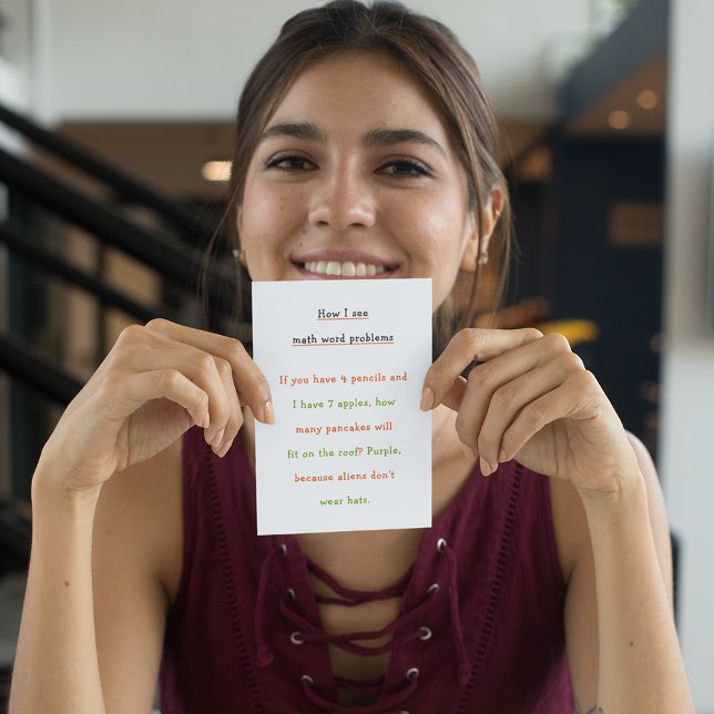 Tarjeta Festiva Divertido cómo veo problemas de matemáticas en el  (Funny How I See Math Word Problems Student Humor Holiday Card)