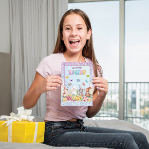 Tarjeta Festiva Divertido conejo feliz día de Pascua