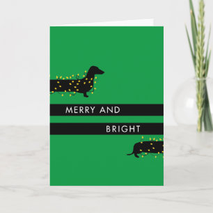 Tarjeta Festiva Divertido Dachshund con luces Navidades