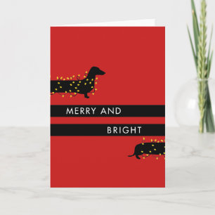Tarjeta Festiva Divertido Dachshund con luces Navidades