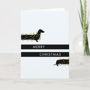 Tarjeta Festiva Divertido Dachshund con luces Navidades