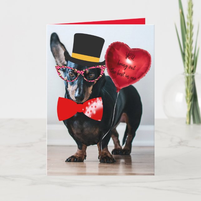 Tarjeta Festiva Divertido Dachshund Personalizado de San Valentín  (Anverso)