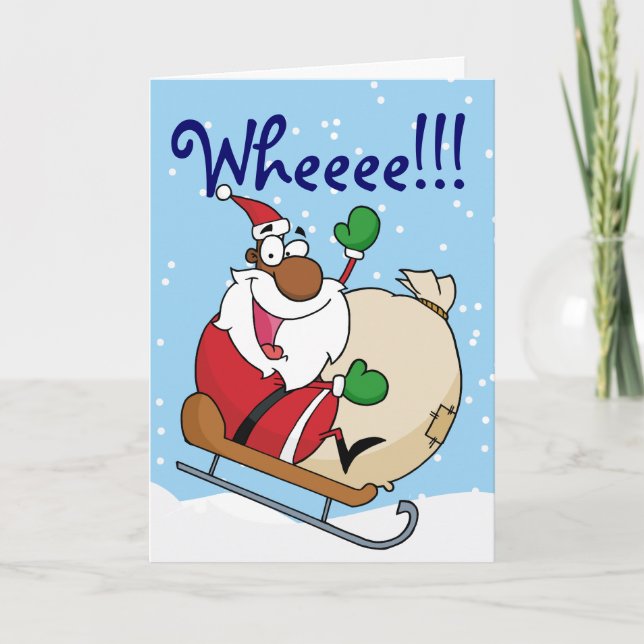 Tarjeta Festiva Divertido de vacaciones Papá Noel negro viajando s (Anverso)