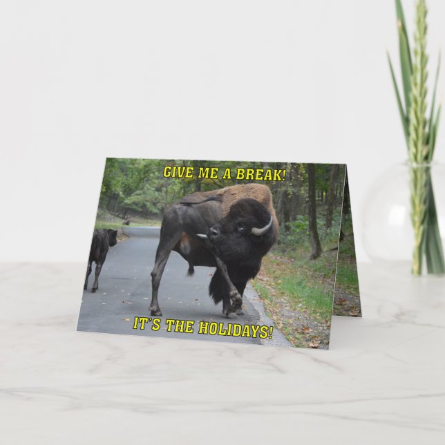 Tarjeta Festiva Divertido déme un bisonte Bull de la rotura (Anverso)