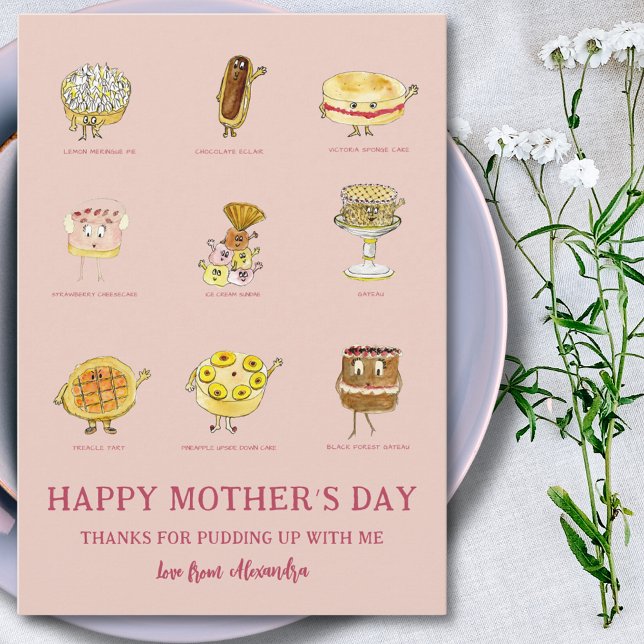 Tarjeta Festiva Divertido Día de la Madre (Cute cake cartoon funny Mother’s Day greetings card)