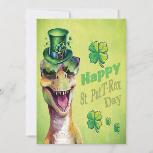 Tarjeta Festiva Divertido Día de los Dinosaurios Irlandeses leprec