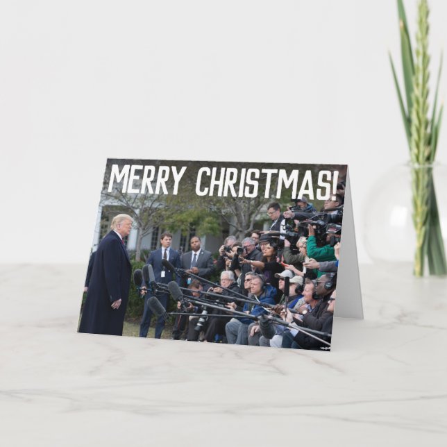 Tarjeta Festiva Divertido Donald Trump contra los medios Feliz Nav (Anverso)