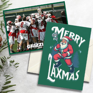 Tarjeta Festiva Divertido Equipo de Lacrosse Verde Merry Laxmas Na