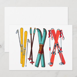 Tarjeta Festiva Divertido Esquí Colorido Esquiador 