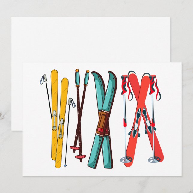 Tarjeta Festiva Divertido esquiador de esquí colorido (Anverso / Reverso)