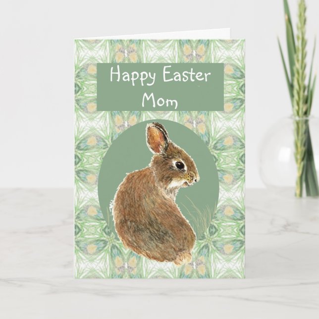 Tarjeta Festiva Divertido Feliz Pascua, mamá con conejo lindo (Anverso)