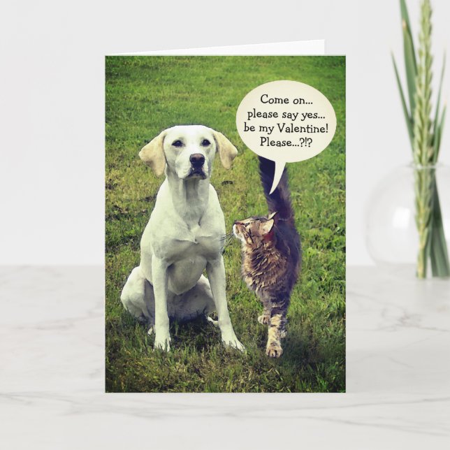 Tarjeta Festiva Divertido gato y perro Valentine (personalizable) (Anverso)