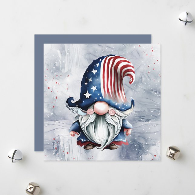 Tarjeta Festiva Divertido Gnome Gonk con Stars & Stripe Gorra (Anverso/Reverso In Situ)
