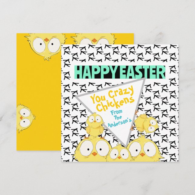 Tarjeta Festiva Divertido Gracioso Feliz Pascua Tu Loco Pollo | (Anverso / Reverso)