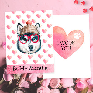 Tarjeta Festiva Divertido Husky Siberiano Te Amo Perro Día de San