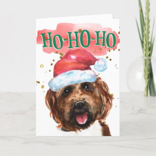 Tarjeta Festiva Divertido labradoodle Santa hat jowlidays