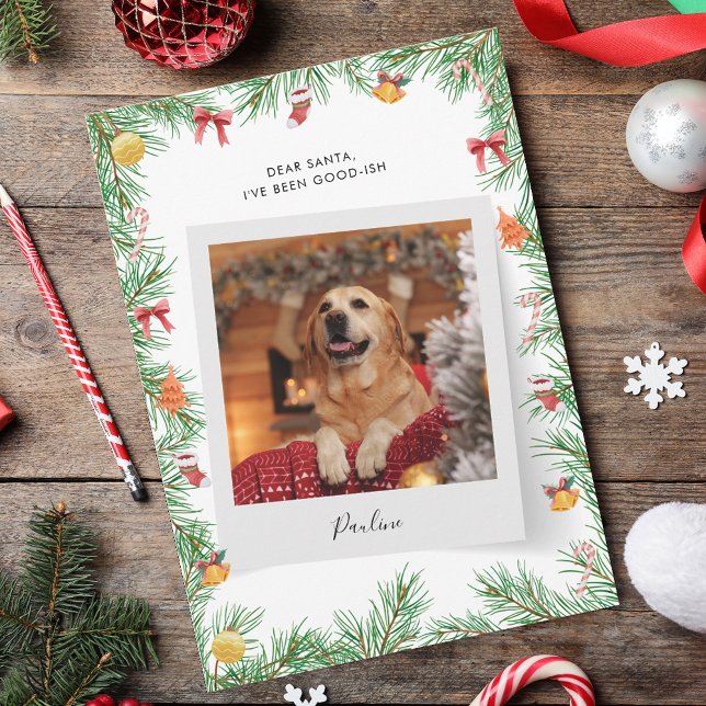 Tarjeta Festiva Divertido Mascota Dog Photo Nice List Personalizad (Funny Pet Dog Nice List Custom Christmas Holiday Card)