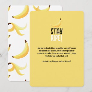 Tarjeta Festiva Divertido patrón de plátano amarillo retro editabl