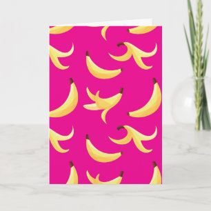 Tarjeta Festiva Divertido patrón de plátano amarillo retro editabl