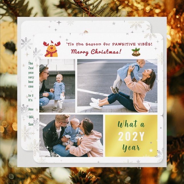 Tarjeta Festiva Divertido Pawsitive Rudolph 3 Fotos Collage Modern (Elegant Modern Cute Funny Pawsitive Vibes Rudolph Merry Christmas 3 Photos What a Year Snowflakes)