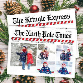 Tarjeta Festiva Divertido periódico navideño de Collage de fotos n