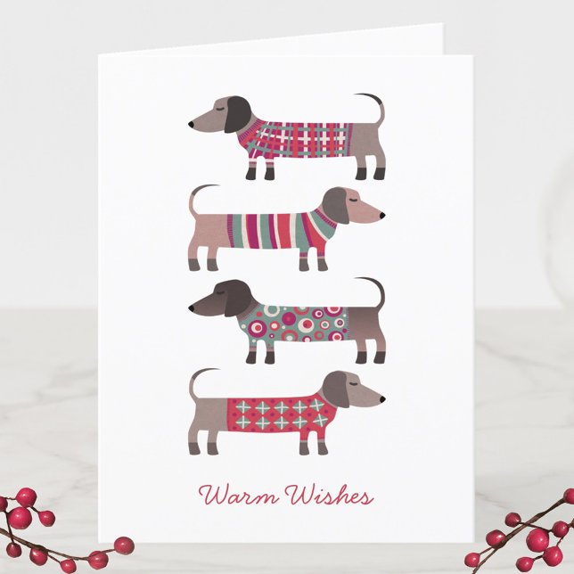 Tarjeta Festiva Divertido perro de Dachshund (Dachshund Wiener Sausage Dog fun winter holiday card)