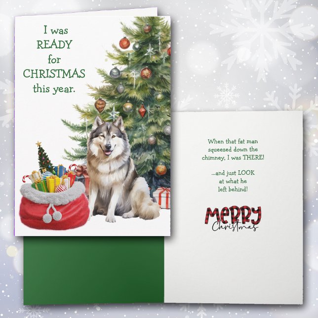 Tarjeta Festiva Divertido perro malamute listo para Navidades (Subido por el creador)