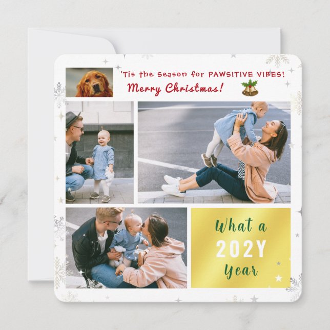 Tarjeta Festiva Divertido perro visitante 4 fotos Carta moderna (Anverso)