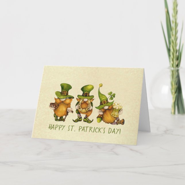 Tarjeta Festiva Divertido Personalizado irlandés Gnomes feliz Día  (Anverso)