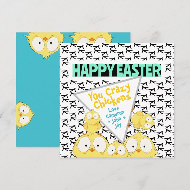Tarjeta Festiva Divertido Quirky Feliz Pascua Tu Loco Pollo | (Anverso / Reverso)