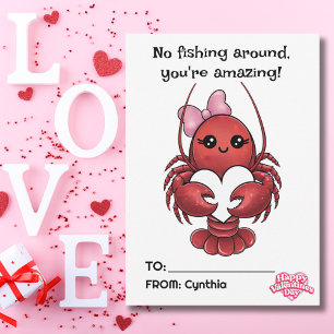 Tarjeta Festiva Divertido Red Lobster & Heart para el Día de San V
