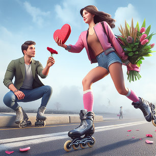 Tarjeta Festiva Divertido Rollerblando San Valentín por él