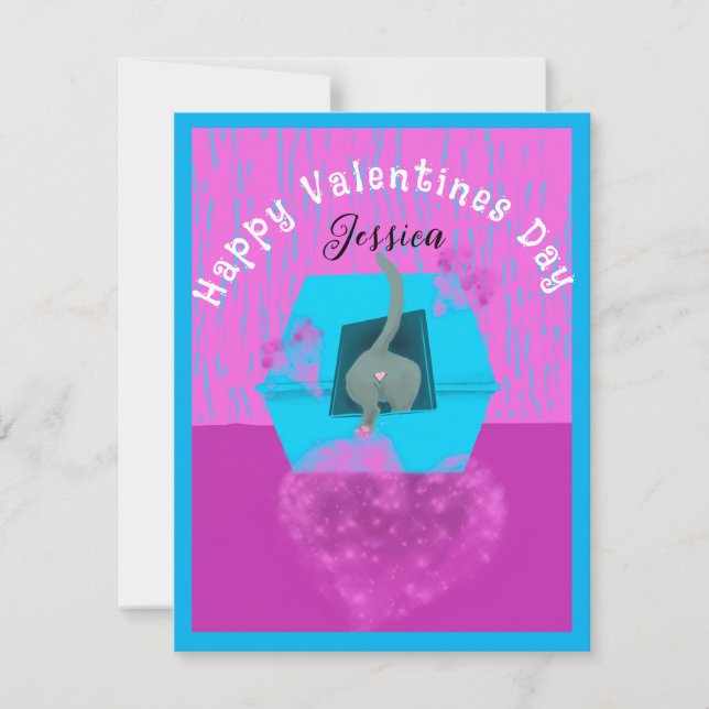 Tarjeta Festiva Divertido San Valentín de la caja del gato (Anverso)