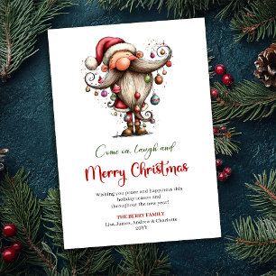 Tarjeta Festiva Divertido Santa Clásico Rojo Verde Saludo