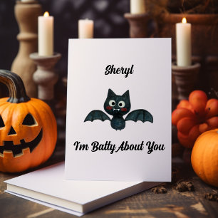 Tarjeta Festiva Divertido soy malo por ti, Halloween Bat con nombr