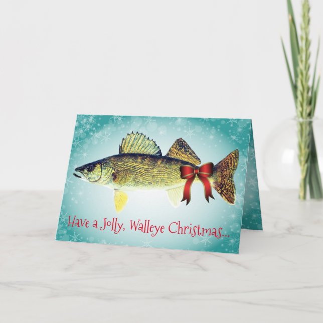 Tarjeta Festiva Divertido "Ten unos Navidades de Walleye Jolly" (Anverso)