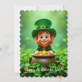 Tarjeta Festiva Divertido y lindo leprechaun, monedas de oro, sham