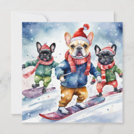 Tarjeta Festiva Divertidos Bulldoges franceses Navidades de perros