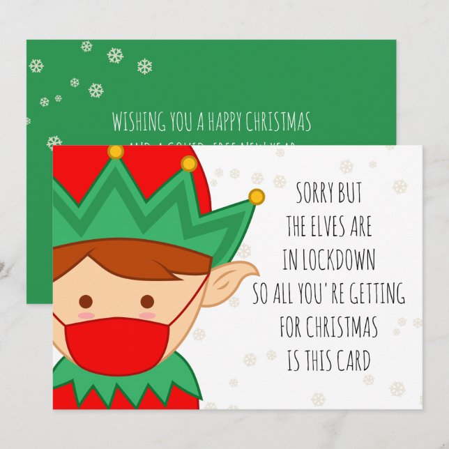 Tarjeta Festiva Divertidos Elves En El Bloqueo Felices Navidades C (Anverso / Reverso)